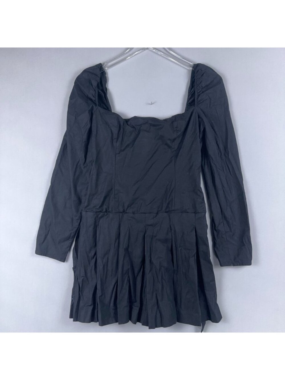 Reformation Dress Size 6 Mini Luella Poplin Long Sleeve Black Pleated Square Nec - Picture 6 of 14